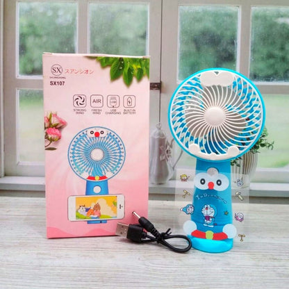 Kipas Angin Portable 2in1 + Stand Holder Penyangga HP / Handy Fan SX-107 Mini USB Colling Fan Genggam Tangan Karakter Lucu FREE Sticker / Kipas Pendingin Rechargeable Elektrik Untuk Traveling Outdoor Konser Piknik Travel Running Jalan Taman Multifungsi