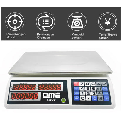 Timbangan Buah QME Digital 40kg / Computing Scale Double Display Mode Zero Tare Kalkulator Tambah Harga Jumlah Total / Alat Timbang Berat Elektrik Buah Sayur Daging Ikan Usaha Laundry Warung Sembako Toko Swalayan Dapur Pasar Supermarket Kitchen Serbaguna