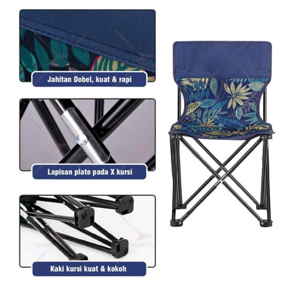 Kursi Lipat Portable Ukuran M & L Free Pouch / Bangku Camping Folding Chair Stool / Kursih Tunggu Santai Lipet Praktis Bahan Berkualitas / Tempat Duduk Travelling Outdoor Indoor Gunung Berkemah Mancing Pantai Taman Multifungsi Kokoh Awet Anti Slip