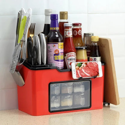 Rak Bumbu Dapur 6 Laci / All in 1 Multifunctional Kitchen Shelf / Wadah Penyimpanan Garam Lada Merica Tempat Sendok Garpu Pisau Sumpit Serbaguna / Kotak Alat Peralatan Dapur Perlengkapan Rumah Tangga Aesthetic Modern Bening Multifungsi