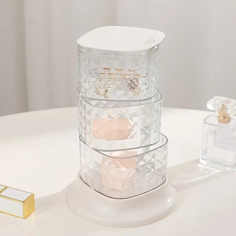 Rak Crystal 3 Susun Putar 360° / Tempat Penyimpanan Aksesoris Peralatan Bumbu Dapur Kantor Sekolah Lemari Anak Rumah Storage Box Drawer 3 Tingkat Cristal Transparan Wadah Perapih Meja Alat Tulis Make Up Kamar Tidur Accessories Aesthetic Multifungsi