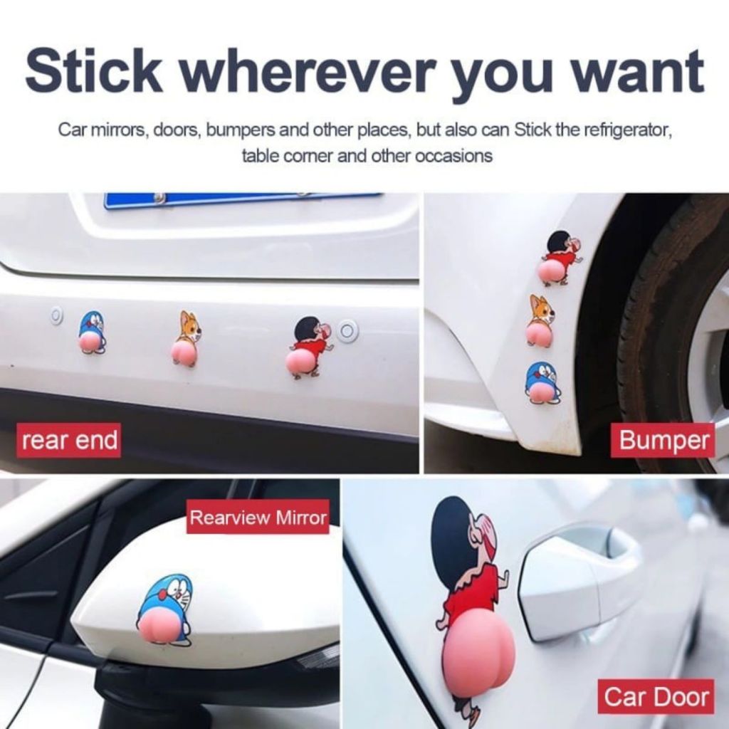 Sticker Silicone 3D Karakter Lucu 2pcs / Bumper Pelindung Pintu Mobil Spion Kulkas Anti Bentur / Pop Socket Squishy Tempelan Hiasan Handphone Botol Minum Helm Toilet Lemari Soft Gel Stiker 3 Dimensi Viral Car Door Silikon Gemoy SHINCHAN CORGI DORAEMON