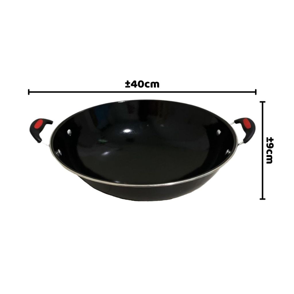 Wajan Bulat Lapisan Enamel Frying Pan Anti Lengket / Wok Kuali Wadah Penggorengan Gagang Kuping Menumis Merebus Menggoreng / Tempat Memasak Bahan Tebal Berkualitas Non-stick / Alat Masak Peralatan Dapur Multifungsi Tumis Rebus Kukus Goreng Oseng