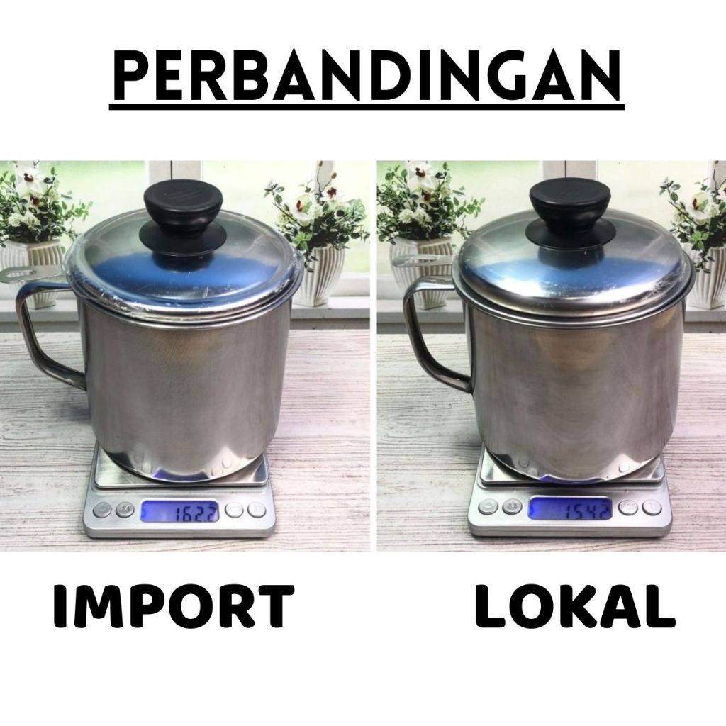 Wadah Saringan Minyak 1.3 Liter Stainless Steel Lokal & Import  / Oil Pot Filter Anti Karat / Gelas Penyaring Ampas Sisa Minyak Jelantah 1300 ML Anti Tumpah