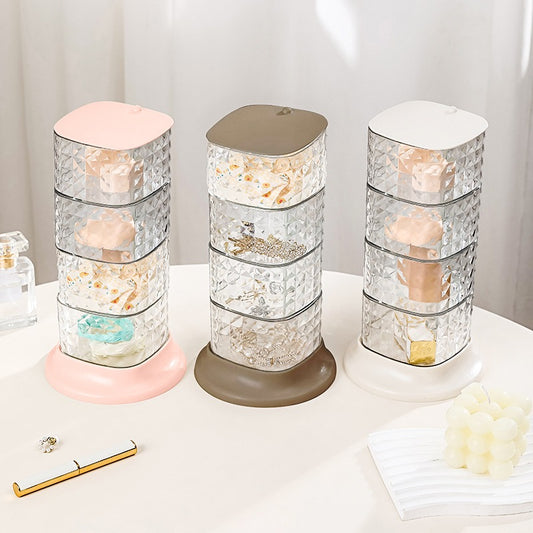 Rak Crystal 4 Susun Putar 360° / Storage Box Drawer Tempat Penyimpanan Perhiasan Peralatan Make Up Kosmetik Aksesoris ATK Sekolah Kantor Bumbu Dapur Serbaguna / Kotak Organizer Lemari Meja Rias Minimalis 4 Layer Cristal Transparan Aesthetic Praktis