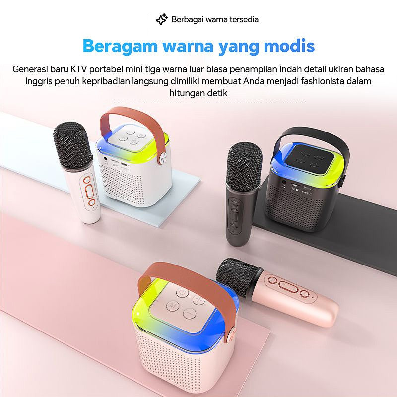 Speaker Bluetooth LED Dengan Mic Karaoke / MP3 Player Portable Set Mini With 1 Wireless Microphone Salon BT Speker 4 Vocal Effect Stereo Sing Amplifer Full Bass Original Suara Jernih Hp Tv Komputer Pc Hadiah Kado Ulang Tahun Serbaguna Termurah Berkualitas