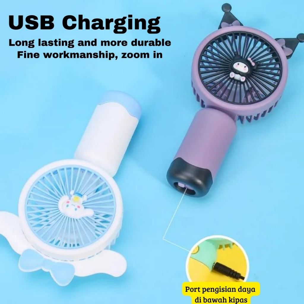 Kipas Angin Genggam Tangan Motif Sanrio + Stand Penyangga HP / Handy Mini Fan Portable Rechargeable Elektrik / Kipas Pendingin Karakter Lucu Travel Size Untuk Kantor Sekolah Travelling Outdoor Konser Piknik Pantai Jogging Jalan Luar Ruangan Serbaguna