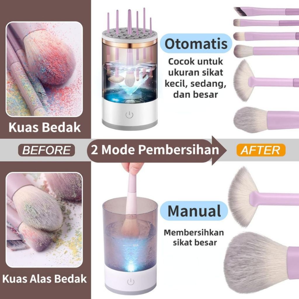 Pembersih Kuas Make Up Otomatis 3in1 / Alat Mesin Cuci Brush Makeup USB Rechargeable Multifungsi