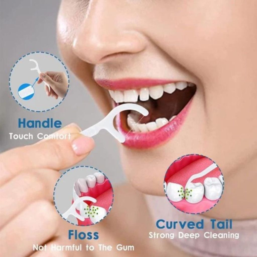 Pembersih Celah Gigi Benang Busur Tusuk Gigi Macromolecul [Isi 1 Box 50 Pcs] / Dental Floss Flosser Toothpick Pengangkat Kotoran Sela Gigi Steril Higienis