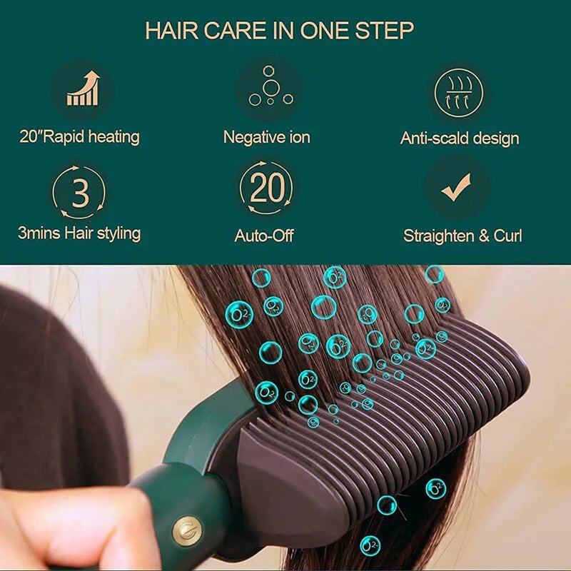 Sisir Catok Pelurus & Keriting Rambut 2in1 ION Tidak Merusak Rambut / Catokan Listrik Hair Brush Straightener Curler Comb Stylish Elektrik Travel Smoothing Rebonding Alat Peralatan Styling