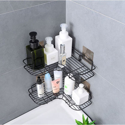 Rak Sudut Tempel Dinding Model L Kamar Mandi Dapur Ruang Tamu Rumah / Storage Rack Multifungsi Bahan Besi Anti Karat Tahan Lama Holder Tanpa Paku Hook Gantung Keramik Tempat Shampoo Sabun Peralatan Minyak Kecap Saos Gula Garam Serbaguna Dekorasi Interior