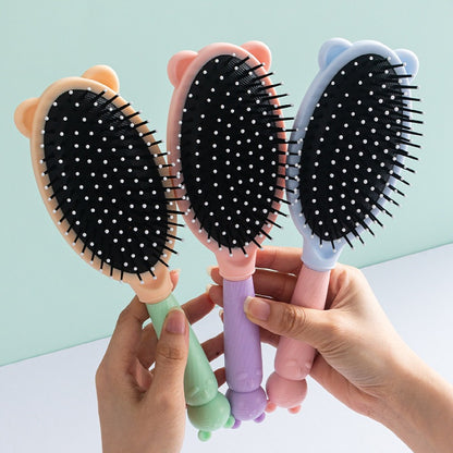 Cermin - Sisir Gagang Bunny Bulat Oval Roll Silikon Gigi Halus Lembut Mirror Comb Handle Travel / Sikat Pijat Rambut Lurus Keriting Basah Kering Anti Rontok Anti Kusut / Kaca Rias Makeup Wajah Motif Karakter Lucu Kecantikan Anak Dewasa Macaron Silicone