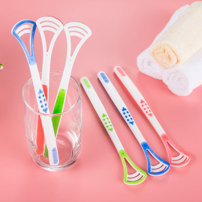 Sikat Pembersih Lidah Tongue Cleaner Scraper / Alat Pengangkat Kotoran Plak Lapisan Putih Kuman Bakteri Jamur Penghilang Bau Mulut Tak Sedap Bahan Plastik + Silicone Mudah Dibersihkan / Perawatan Kebersihan Lidah Mulut Gigi Nafas Segar Gerigi Rubbery