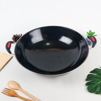 Wajan Bulat Lapisan Enamel Frying Pan Anti Lengket / Wok Kuali Wadah Penggorengan Gagang Kuping Menumis Merebus Menggoreng / Tempat Memasak Bahan Tebal Berkualitas Non-stick / Alat Masak Peralatan Dapur Multifungsi Tumis Rebus Kukus Goreng Oseng