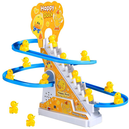 Mainan Anak Track Tangga Seluncur Bebek Mini Naik Tangga Otomatis / Small Happy Duck Train Track Racing Permainan Edukasi Melatih Ketangkasan & Motorik Bayi Balita / Toys Maenan Slide Edukatif Dengan Musik Lampu Bentuk Lucu Hadiah Kado Ulang Tahun 2 3 4 5