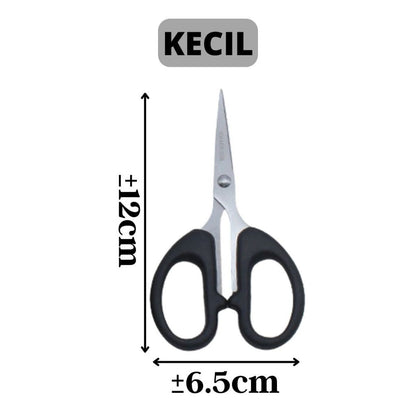 Gunting Stainless Serbaguna 12cm 16cm 20cm / Alat Pemotong Kertas Kain Benang Selotip Plastik Dapur Paket Makanan Potong Scissors Panjang Gagang Hitam Pisau Tajam Anti Karat Perlengkapan ATK Anak Sekolah Kantor Super Kokoh 12 16 20 cm Terlaris Termurah