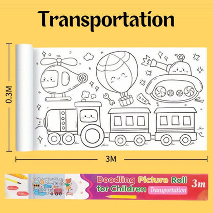 Poster Roll Coloring Sticker 3meter - Kertas Mewarnai Jumbo Dapat Di Tempel Di Dinding Bergambar Lucu / Buku Keterampilan Menggambar Melatih Kemampuan Motorik Anak / Alat Melukis Panjang 3M Untuk Hadiah Kado Ulang Tahun Mainan Edukasi Anak TK PAUD SD