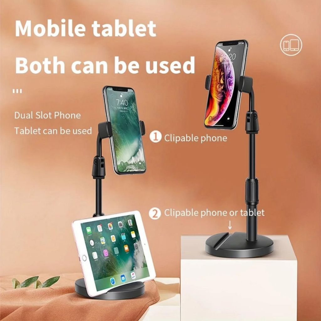 Phone Holder Universal HD-26 + Penyangga Dudukan HP 2in1 / Stand Meja HD26 Rotasi 360Â° Folding Desktop Support Tablet Standing Handphone Berdiri Untuk Meeting Review Vlog Live Streaming Broadcasting Nonton Drakor Dracin Dance Video Call HD 26 Super Murah