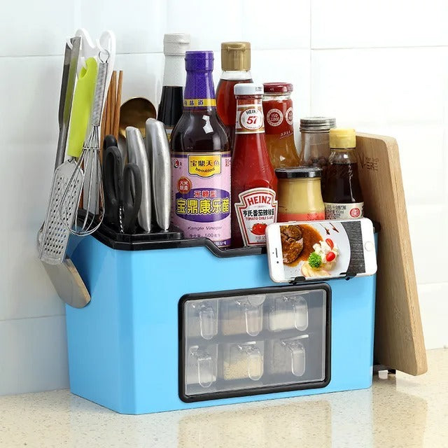 Rak Bumbu Dapur 6 Laci / All in 1 Multifunctional Kitchen Shelf / Wadah Penyimpanan Garam Lada Merica Tempat Sendok Garpu Pisau Sumpit Serbaguna / Kotak Alat Peralatan Dapur Perlengkapan Rumah Tangga Aesthetic Modern Bening Multifungsi