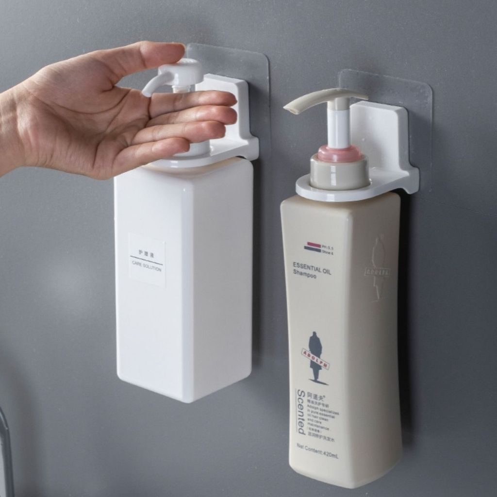 Holder Gantungan Botol Pump Sabun Cair Tempel Dinding / Alat Tempat Cantelan Dispenser Shampoo Hand Sanitizer Peralatan Dapur Kamar Mandi Serbaguna / Nailess Bottle Hanger Plastik Anti Patah Hook Tanpa Paku Bor Perekat Super Kuat Multifungsi