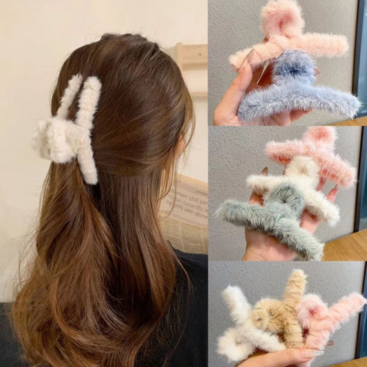 Jedai Rambut Bahan Bulu Lembut / Hair Clip Jepit Hiasan Kepala Anak Perempuan Ala Korea Warna-Warni / Aksesoris Fashion Jepitan Korean Style Bahan Tebal Anti Patah Styling Clip Acc Wanita Anak Dewasa Simple Elegan Cocok Untuk Pesta & Sehari-hari