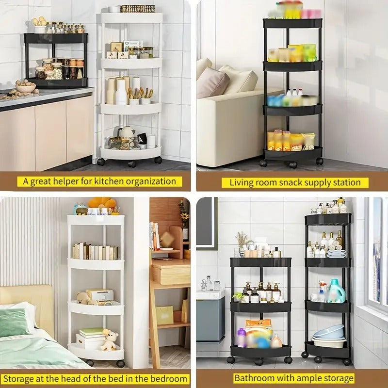 Rak Segitiga 4 Susun Dengan Roda 360° / Storage Rack Minimalis Trolly Jalan Wadah Makanan Snack Organizer Multifungsi / Tempat Penyimpanan Peralatan Dapur Kamar Mandi Ruang Tamu 4 Tingkat Berkualitas Termuarh