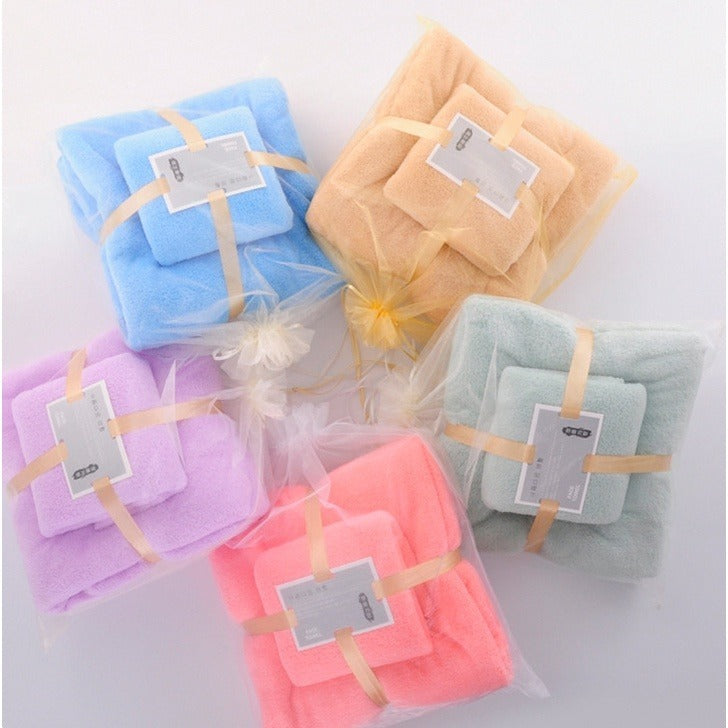 Set Handuk Mandi 2in1 Bahan Halus / Quick Drying Bath Towel Kain Bulu Karang Lembut Tebal Serap Air Cepat Kering / Handuk Badan Wajah Anak Dewasa Warna Pastel Untuk Hadiah Kado Pernikahan Souvenir Pindah Rumah Tukar Kado Serbaguna Berkualitas