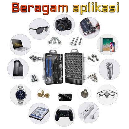 Obeng Set 115 in 1 Kepala Magnetic / Alat Perkakas Perlengkapan Service Komputer Laptop Kamera Hp Jam Tangan Drone Radio Elektronik / Screwdriver Screw Bits Hardware Tools kit 115Pcs / Peralatan Reparasi Pembuka Mata Baut Alat Bengkel Multifungsi