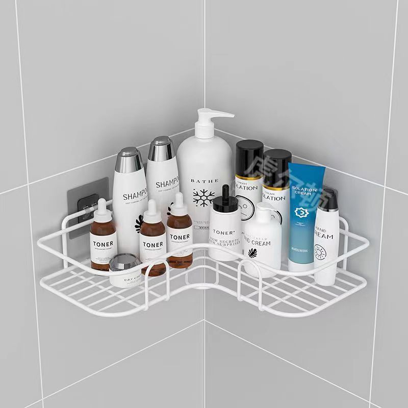 Rak Sudut Tempel Dinding Model L Kamar Mandi Dapur Ruang Tamu Rumah / Storage Rack Multifungsi Bahan Besi Anti Karat Tahan Lama Holder Tanpa Paku Hook Gantung Keramik Tempat Shampoo Sabun Peralatan Minyak Kecap Saos Gula Garam Serbaguna Dekorasi Interior