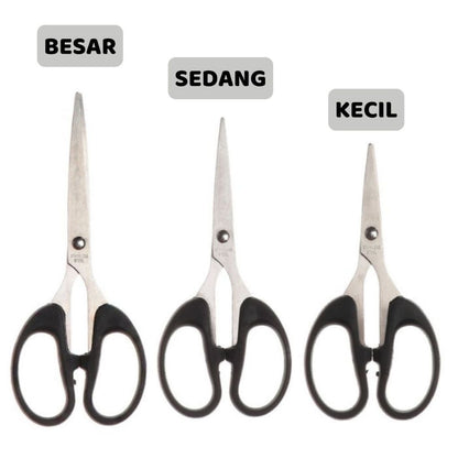 Gunting Serbaguna Kertas Kain Plastik Dapur Daun Benang Emigo Besar Sedang Kecil Paper Scissors Alat Pemotong Super Tajam Potong Pisau Multifungsi Gagang Hitam Bahan Stainless Steel Anti Karat / Alat Perlengkapan ATK Sekolah Anak Kantor Alat Tulis