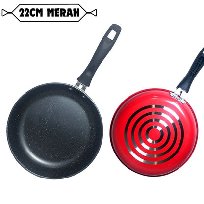 Teflon Anti Lengket 20 22 24 cm Black Frying Pan Ring - Wajan Penggorengan Panci Gagang Panjang Bentuk Bulat Menumis Merebus Non-stick Goreng Tumis Rebus / Tempat Memasak Food Grade Alat Perlengkapan Dapur Multifungsi Anti Slip 20cm 22cm 24cm