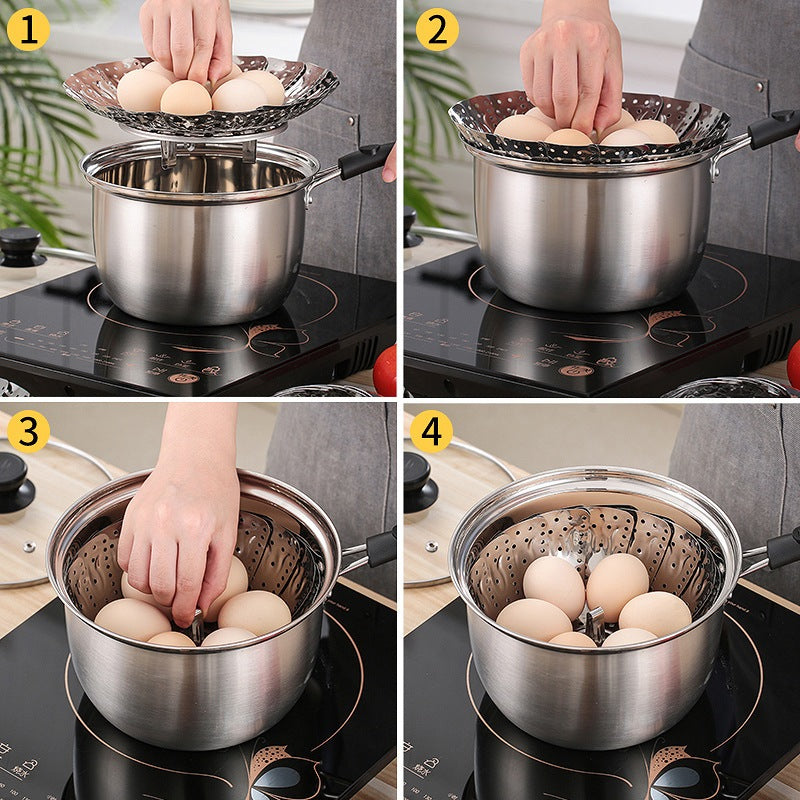 Alat Kukus Stainless Flexible Lipat 21 25 30cm / Steamer Tray Retractable Bunga Bulat / Nampan Alas Steam Makanan Bolu Bakpao Dimsum Siomay Pisang Ubi Jagung Singkong Serbaguna / Tatakan Panci Kukusan Tim Wadah Saringan Buah Sayur Stainles Steel Milenial