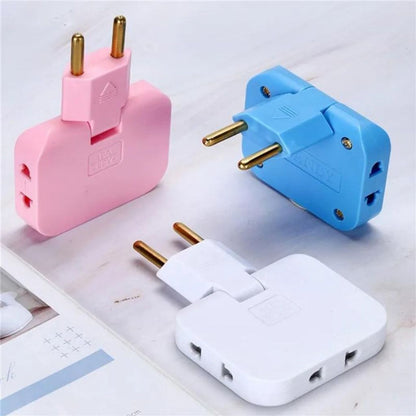 Power Soket 3in1 - Folding Socket Converter US ke EU Sambungan Colokan 3 Cabang Pipih ke Bulat Untuk Charger Handphone Laptop TV Kipas Speaker / Kepala Adaptor Travel Steker Tambahan Stop Kontak 3 Lubang Dapat Berputar 180° Super Murah Berkualitas