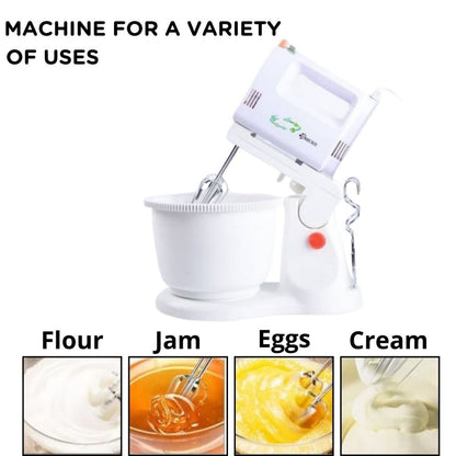 Mixer Omicko Elektrik Dengan Mangkok Stand 5 Speed / Alat Pengaduk Penggiling Pengocok Adonan Kue Roti Tepung 2 Liter FREE 4pcs Pengaduk Telur / Mixer Duduk Kapasitas Besar Awet Tahan Lama Peralatan Dapur Praktis Multifungsi