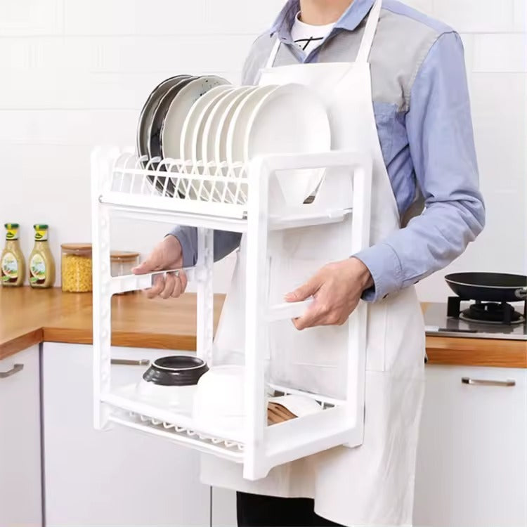 Rak Piring 2 Susun Mini Plastik / Dish Drying Rack Wadah Tempat Pengering Piring Mangkok Gelas Serbaguna / Rak Penyimpanan Organizer Dapur 2 Layer Tirisan Cucian Air Dengan Gantungan Spatula Sendok Perlengkapan Rumah Tangga Milenial Multifungsi