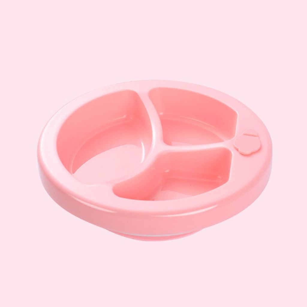 Piring Penghangat Makanan Bayi 3 Sekat Bahan Plastik / Baby Water Insulation Plate Silicone BPA FREE Tahan Panas / Wadah Tempat Makan Bubur Sayur Anti Tumpah / Mangkuk Sekat Perlengkapan Mpasi Balita Batita Anti Slip Food Grade