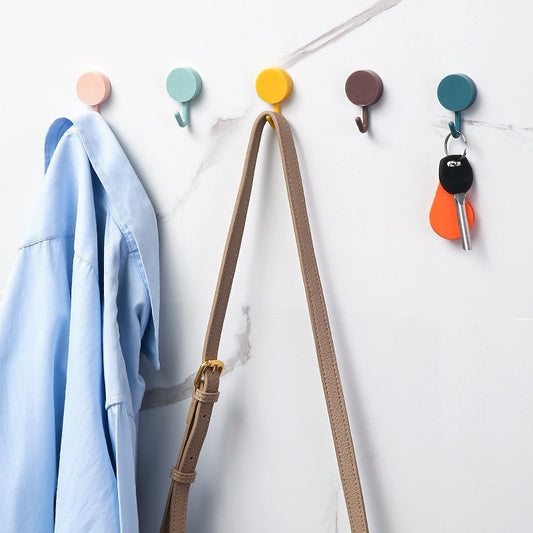 Gantungan Hook Bentuk Bulat Polos / Alat Cantelan Tempel Dinding Kait Handuk Kunci Kain Lap Peralatan Dapur Kamar Mandi Tidur Warna-Warni / Nailess Hook Hanger Tanpa Paku Bor Perekat Kuat Anti Patah Organizer Rumah Tangga Praktis Multifungsi