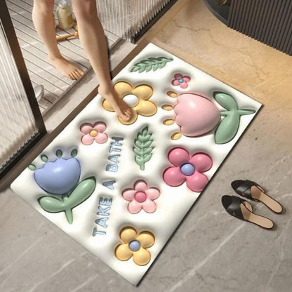 Keset Kaki Diatomite Persegi Motif Gambar 3D Lap Kaki Kamar Mandi Dapur Anti Bau Doormat Anti Slip Karpet Alas Lantai Untuk Pintu Masuk Kamar Mandi Ruang Tamu Floor Mat Lentur Nyerap Air