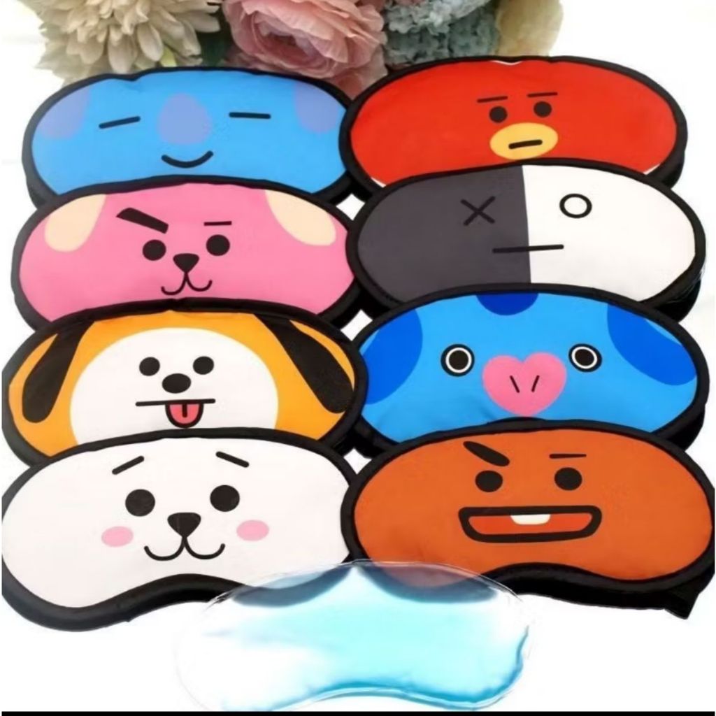 Penutup Mata Karakter Ekspresi / Sleeping Eye Mask / Masker Tutup Kantung Tidur Motif Boneka Lucu Bahan Halus Lembut / Eye Cover Cute Dengan Es Gel Pendingin Panas Rileksasi Untuk Travelling Pesawat Kereta Mobil Multifungsi