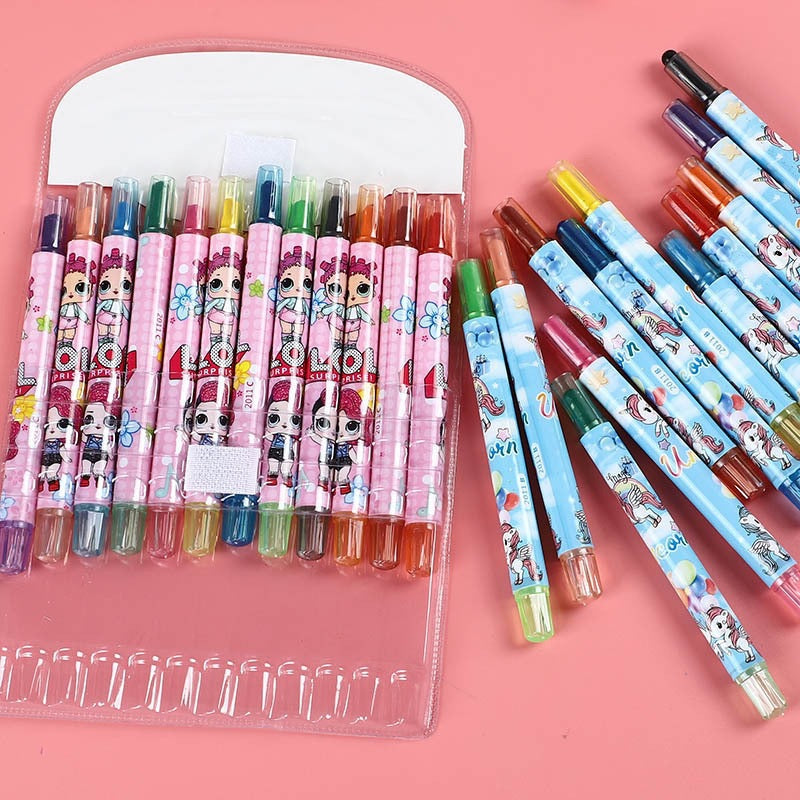 Crayon Putar 12 Warna Rolling Crayon Oil Pastel Set 12pcs/ Peralatan Menggambar Dan Mewarnai / Krayon Bergambar Karakter Lucu Alat Tulis Seni Lukis Perlengkapan Sekolah Edukasi Anak Bermain Belajar Goody Bag Hadiah Kado Ulang Tahun 2 3 4 5 SD PAUD