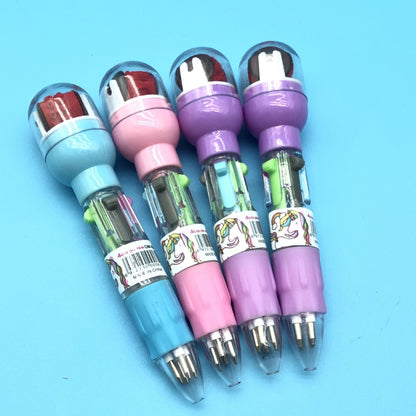 Pulpen 4 Warna Pendek + Roller Stamp / Pen 5in1 Multicolor / Pulpen Mekanik Bergambar Lucu / Ballpoint Perlengkapan Menulis Warna-Warni Pena 0.5mm / Bolpen Karakter Bentuk Lucu / Peralatan Anak Sekolah Kantor Praktis