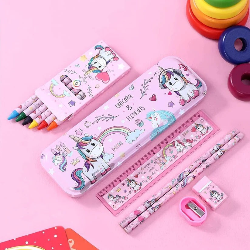 Set Alat Tulis 6pcs + Kotak Pensil Karakter Lucu / Paket Pencil Case Crayon Penggaris Rautan Penghapus Gambar Kartun / Mini Stationery Character 7 Pcs ATK Peralatan Menulis Anak Sekolah Hadiah Kado Ulang Tahun Souvenir Goody Bag TK SD Playgroup Pony Cars