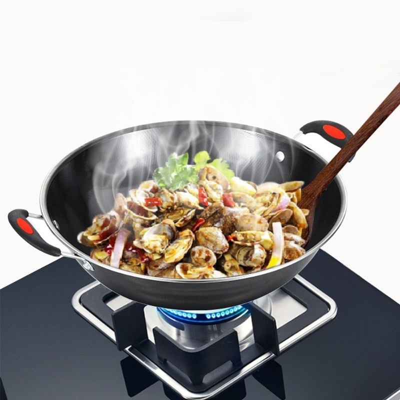 Wajan Bulat Lapisan Enamel Frying Pan Anti Lengket / Wok Kuali Wadah Penggorengan Gagang Kuping Menumis Merebus Menggoreng / Tempat Memasak Bahan Tebal Berkualitas Non-stick / Alat Masak Peralatan Dapur Multifungsi Tumis Rebus Kukus Goreng Oseng