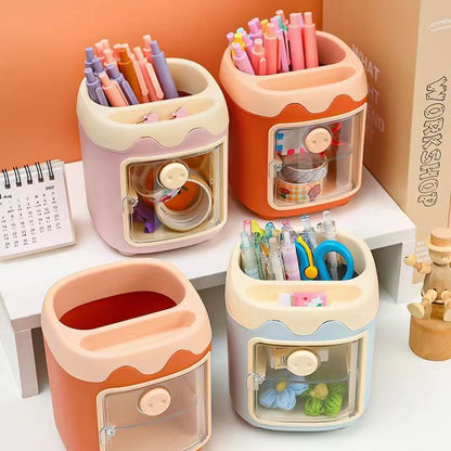 Tempat Holder 2 Tingkat - Storage Box Organizer Kotak Wadah Rak Penyimpanan Alat Tulis Pensil Pulpen Aksesoris Perhiasan Kosmetik Peralatan Kantor Sekolah Anak Make Up Perapih Meja Laci Aesthetic Serbaguna Multifungsi