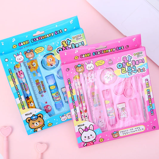 Pensil Set 9in1 Karakter Lucu / Paket Lengkap Alat Tulis Tutup Pensil Pulpen Penghapus Penggaris Rautan Lem Gunting Kertas Gambar kartun Imut / Mini Stationery Character 9 Pcs ATK Perlengkapan Menulis Anak Sekolah Hadiah Kado Ulang Tahun Souvenir SD PAUD