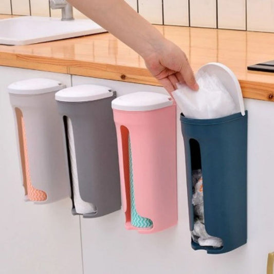 Dispenser Tempat Kantong Plastik Sampah Tempel Dinding / Plastic Bag Storage Organizer Wadah Penyimpanan Kantung Kresek Bekas Tisu Roll Dapur Praktis Serbaguna / Holder Tanpa Paku Bor Perekat Kuat Anti Patah / Alat Perlengkapan Rumah Tangga Multifungsi