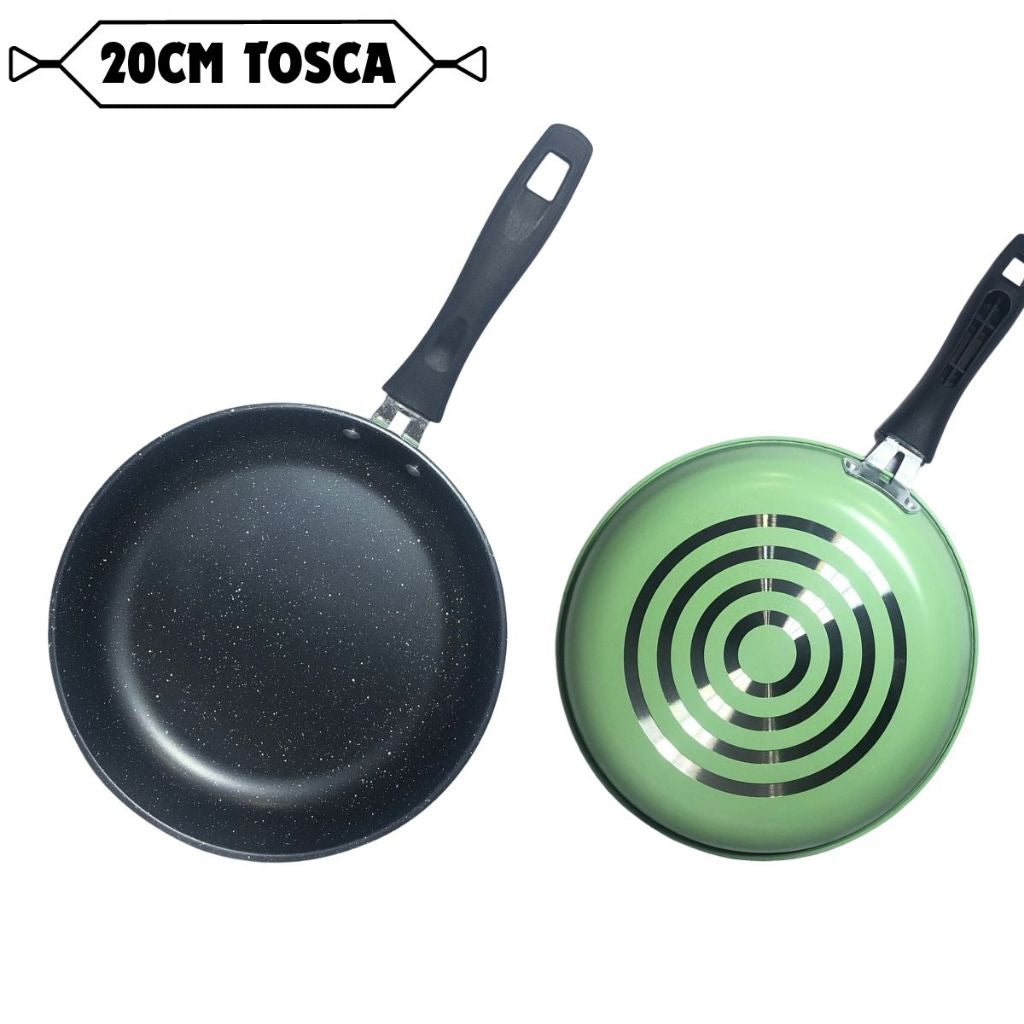 Teflon Anti Lengket 20 22 24 cm Black Frying Pan Ring - Wajan Penggorengan Panci Gagang Panjang Bentuk Bulat Menumis Merebus Non-stick Goreng Tumis Rebus / Tempat Memasak Food Grade Alat Perlengkapan Dapur Multifungsi Anti Slip 20cm 22cm 24cm