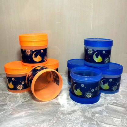 Set Toples 6pcs Free Nampan / Tempat Penyimpanan Makanan Bumbu Dapur Kotak Snack Kue Kering Manisan Cemilan Permen Kacang Multifungsi / Wadah Bulat Storage Jar With Tray Susun Pajang Hiasan Meja Tamu Makan Untuk Hantaran Lebaran Syukuran Hemat Tempat