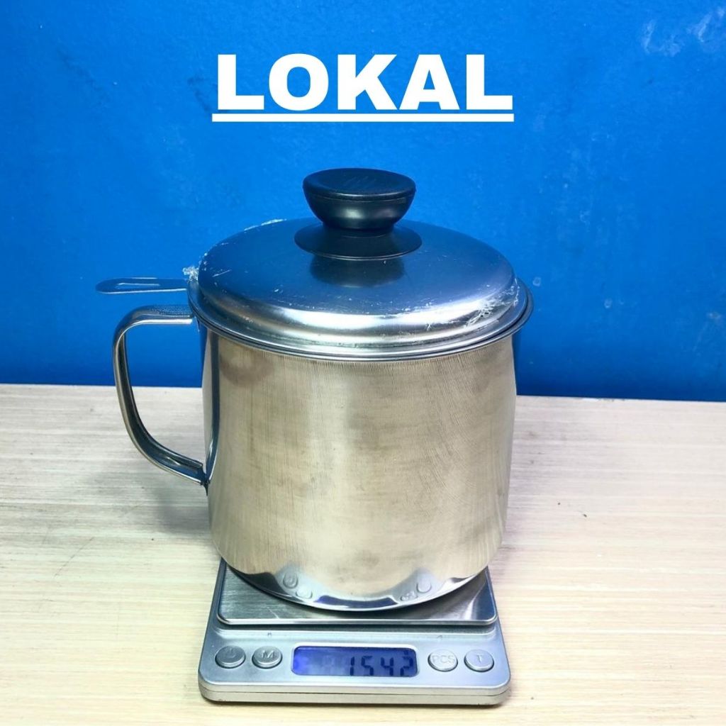 Wadah Saringan Minyak 1.3 Liter Stainless Steel Lokal & Import  / Oil Pot Filter Anti Karat / Gelas Penyaring Ampas Sisa Minyak Jelantah 1300 ML Anti Tumpah