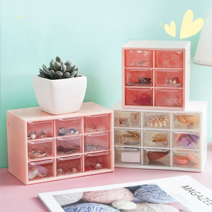 Kotak Laci 9 Sekat Serbaguna / Storage Box Drawer Susun Tempat Penyimpanan Slot Perhiasan Peralatan Make Up Kosmetik Aksesoris Headset Jarum Benang / Rak Organizer Lemari Meja Rias Minimalis 9 Layer Transparan Stationary Alat Tulis Sekolah Kantor